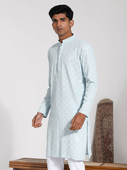 Vastramay Men's Aqua Rayon Kurta